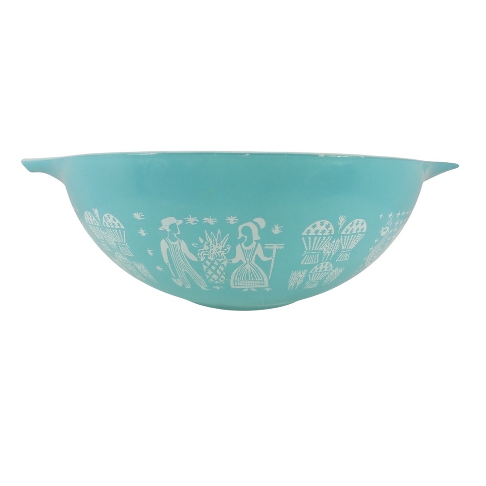 Pyrex Amish Butterprint Cinderella Mixing Bowl 444 Turquoise Blue 4Qt Vintage